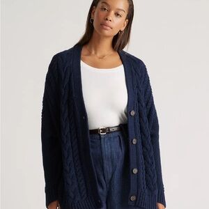 Quince 100% Cotton Oversized Navy Cable Knit Cardigan Sweater XL
